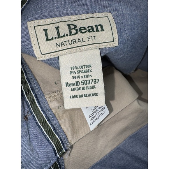 LL Bean Mens Size 36x30 Pants Khaki Tan Flat Front Natural Fit Cotton Stretch - Picture 7 of 12